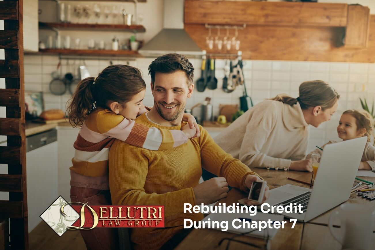 Person reviewing credit report after Chapter 7 bankruptcy filing